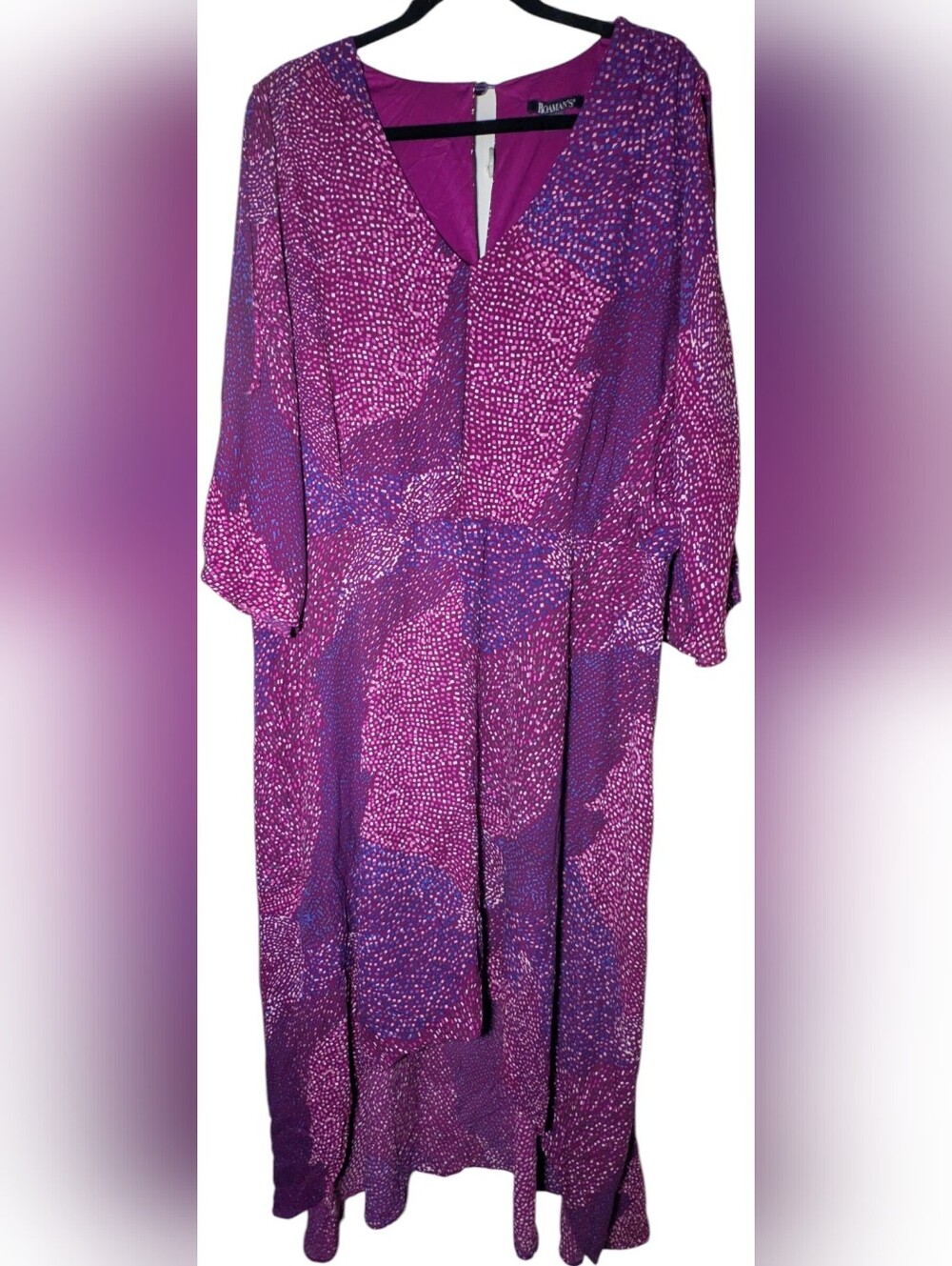 NWOT Roaman's 20W Purple Abstract High Low Dress Open Tie Sleeve